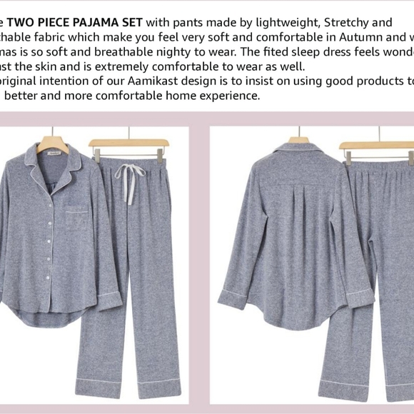 Aamikast Women's Pajama Sets Long Sleeve Button Down Sleepwear Nightwear Soft Pj - Picture 4 of 5